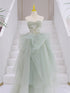 Light Green Sweetheart Tulle Long A-line Prom Dress, Light Green Tulle Party Dress